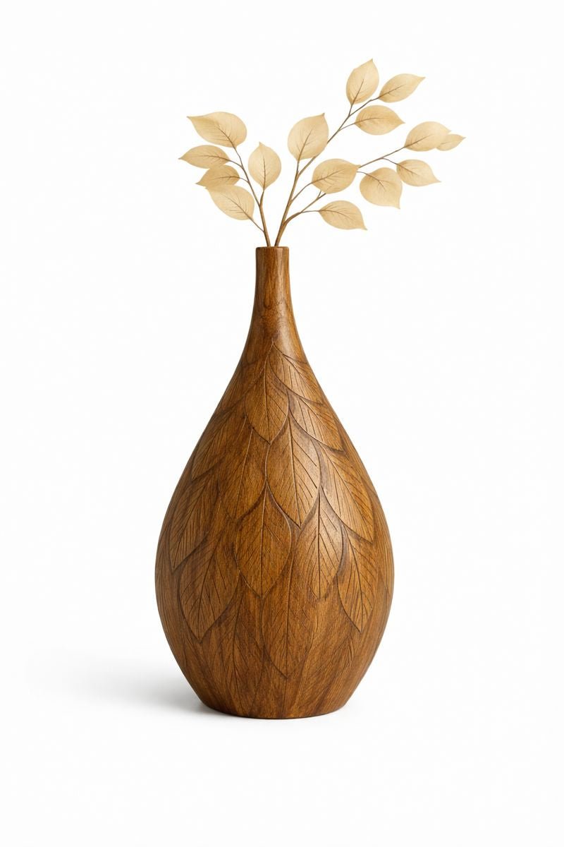 Hand - Carved Wooden Decorative Vase - Verve & VerseHand - Carved Wooden Decorative Vase