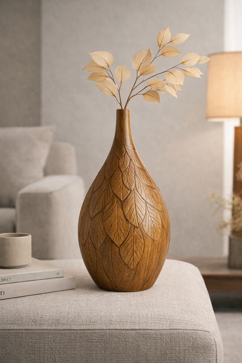 Hand - Carved Wooden Decorative Vase - Verve & VerseHand - Carved Wooden Decorative Vase
