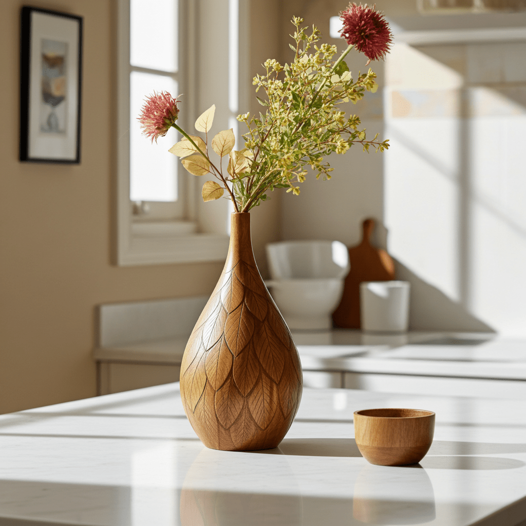 Hand - Carved Wooden Decorative Vase - Verve & VerseHand - Carved Wooden Decorative Vase