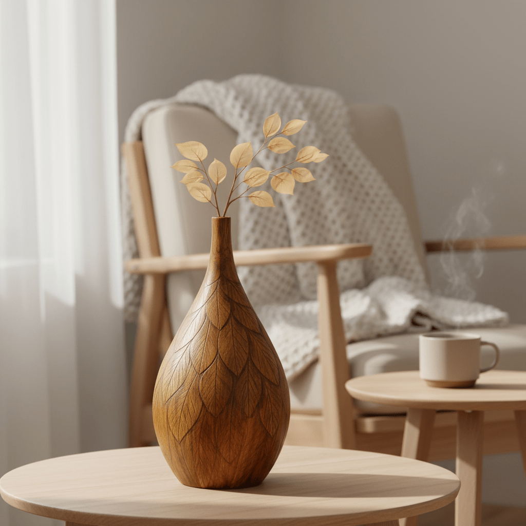 Hand - Carved Wooden Decorative Vase - Verve & VerseHand - Carved Wooden Decorative Vase