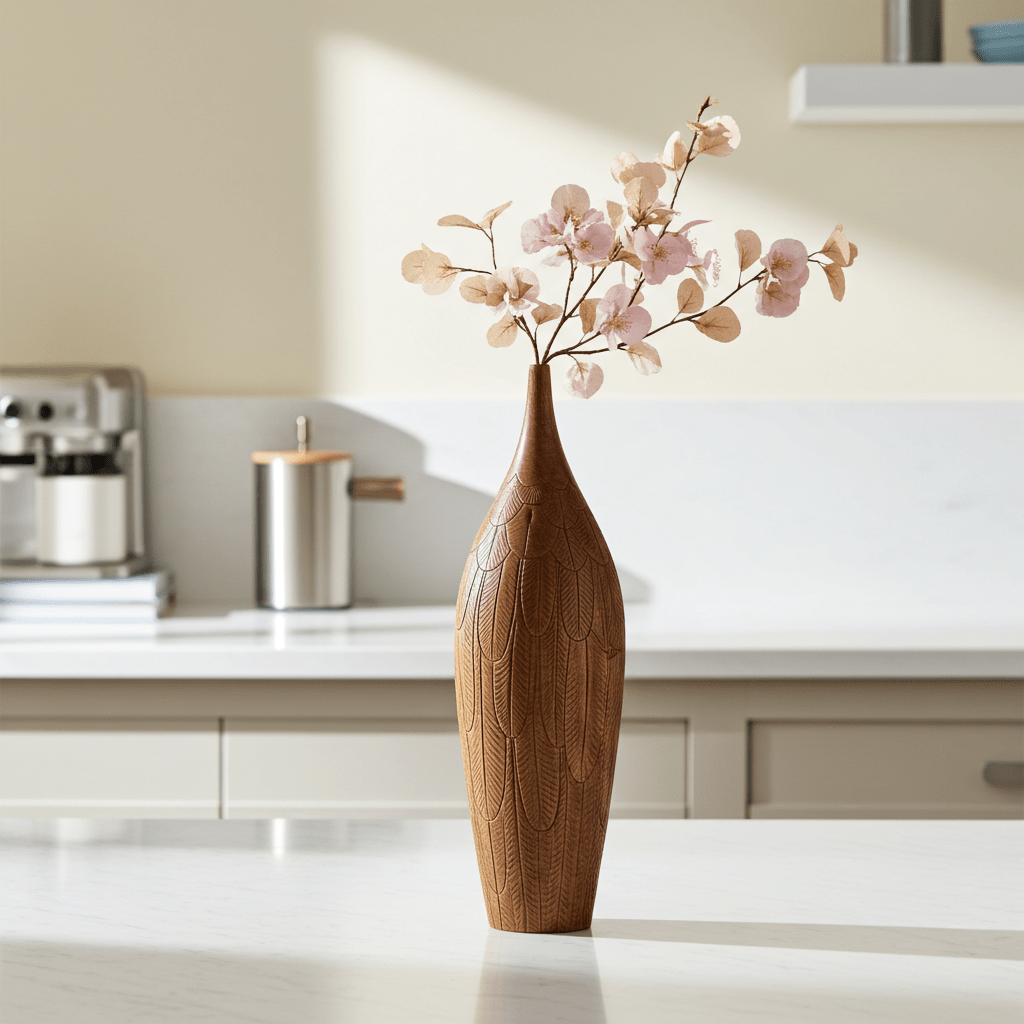 Hand - Carved Aurora Wooden Vase – Sculptural Decor - Verve & VerseHand - Carved Aurora Wooden Vase – Sculptural Decor